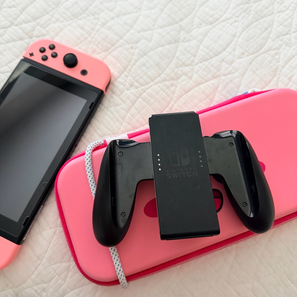 Pink Nintendo Switch Console with Kirby Case - Picture 2 of 8